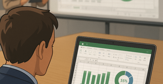 Profesionales trabajando en Excel con Microsoft 365 de forma colaborativa en oficina